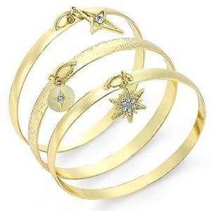 INC Gold 3 Piece Star Charm Bangle Bracelet Set